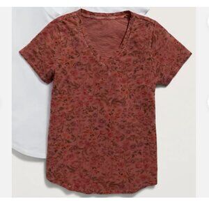 NWT Old Navy EveryWear Printed V-Neck Tee T-Shirt Desert Sun Pink Floral Women S